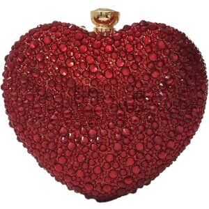 🆕Women Red Rhinestone Heart Shape Mini Clutch Purse Wedding Handbag Party Bag